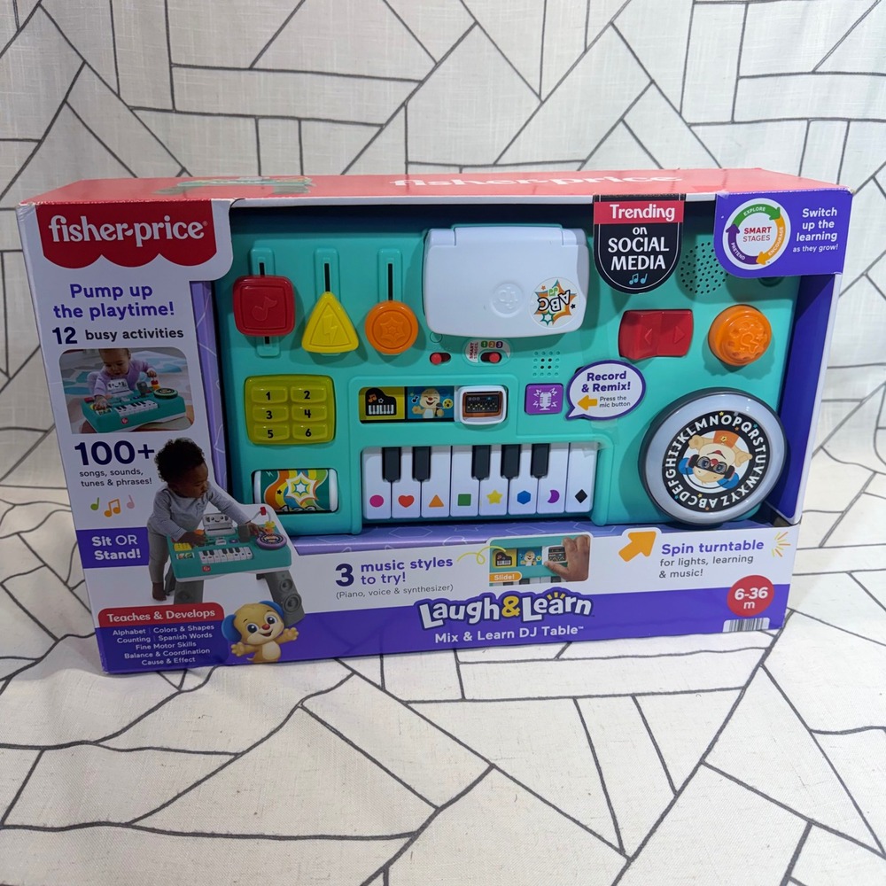 Fisher-Price Laugh & Learn DJ Table 6-36M Teal Musical Activity Center HLM43